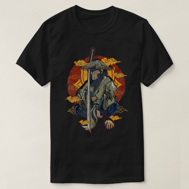 Camiseta Macaco-Combatente de Art Samurai Japonês (Frente do Design)