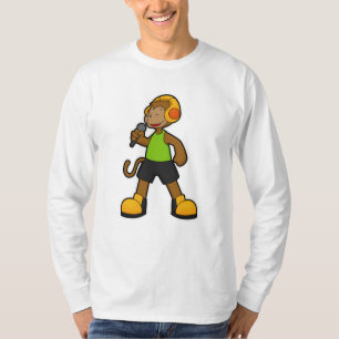 Camiseta Macaco como cantor com microfone e fone de ouvido