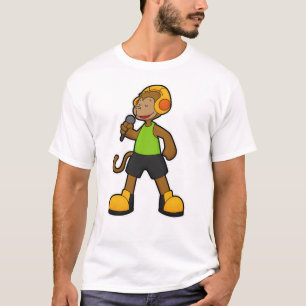 Camiseta Macaco como cantor com microfone e fone de ouvido