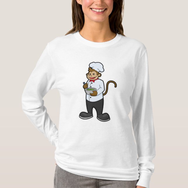 Camiseta Macaco como cozinheiro com tigela (Frente)