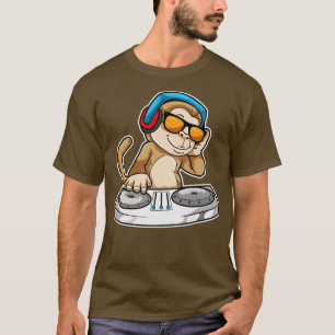 Camiseta Macaco como DJ com Fones de ouvido Misturando mesa