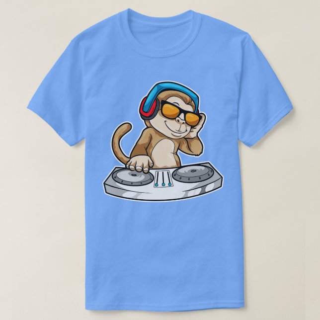 Camiseta Macaco como DJ com Fones de ouvido Misturando mesa (Frente do Design)