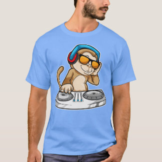 Camiseta Macaco como DJ com Fones de ouvido Misturando mesa