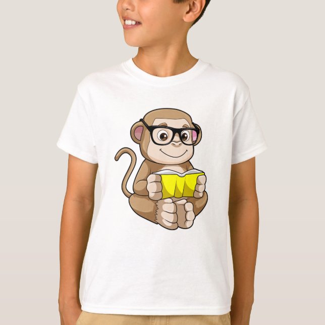 Camiseta Macaco como estudante com óculos e livros (Frente)