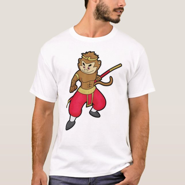 Camiseta Macaco como guerreiro com Funcionarios e banda lar (Frente)