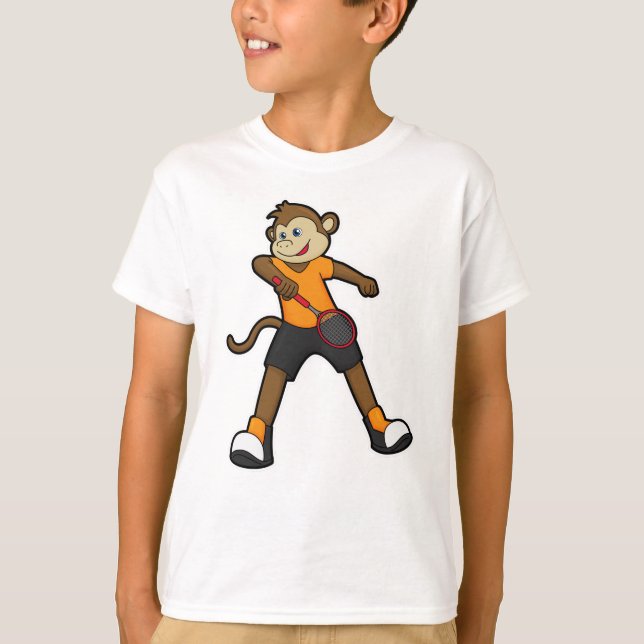 Camiseta Macaco como jogador de Tênis com raquete Tênis (Frente)
