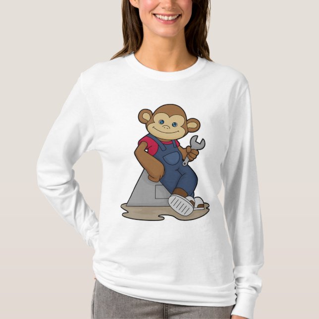 Camiseta Macaco como mecânico com chave inglesa (Frente)