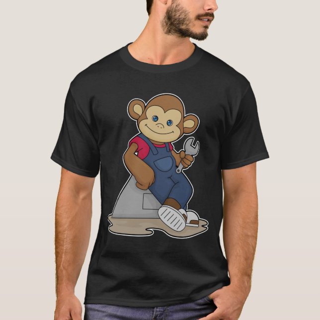 Camiseta Macaco como mecânico com chave inglesa (Frente)