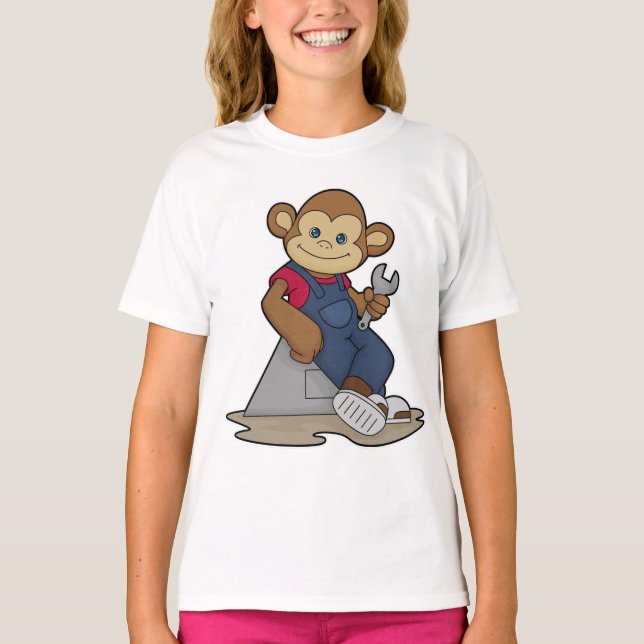 Camiseta Macaco como mecânico com chave inglesa (Frente)