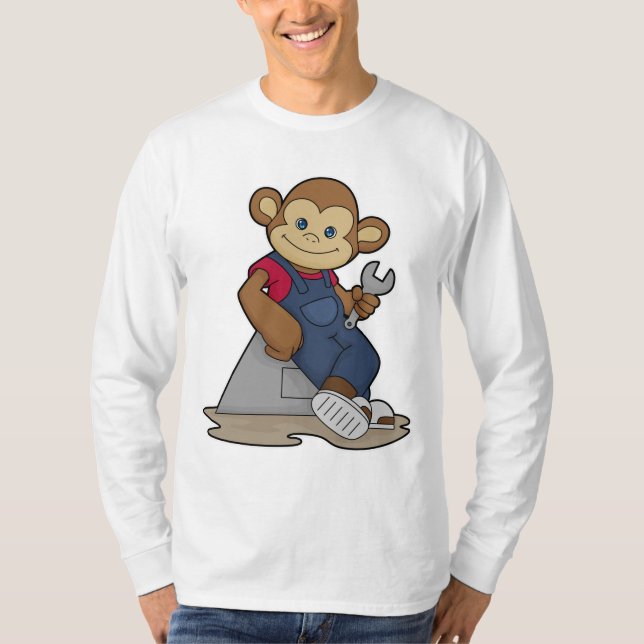 Camiseta Macaco como mecânico com chave inglesa (Frente)