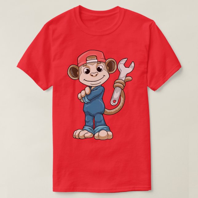 Camiseta Macaco como mecânico com ferramentas e capacete (Frente do Design)