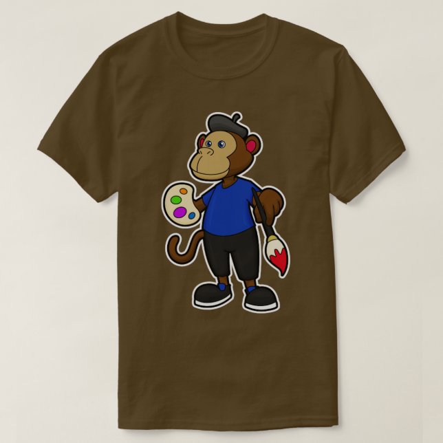 Camiseta Macaco como Pintor com Pincel de Pintura (Frente do Design)