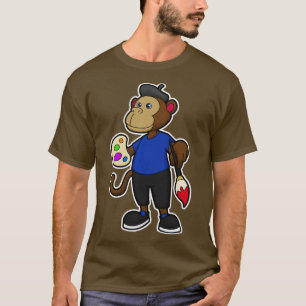 Camiseta Macaco como Pintor com Pincel de Pintura