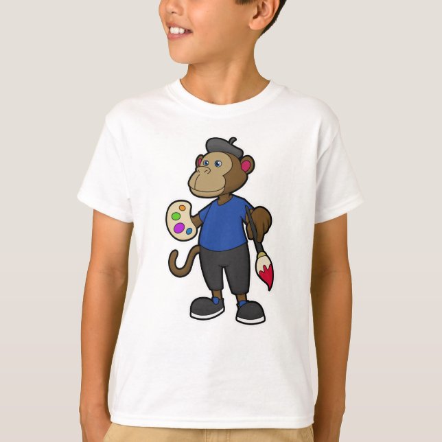 Camiseta Macaco como Pintor com Pintura e Pincel (Frente)