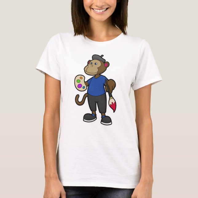Camiseta Macaco como Pintor com Pintura e Pincel (Frente)
