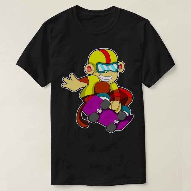 Camiseta Macaco como skater com capacete de skate (Frente do Design)