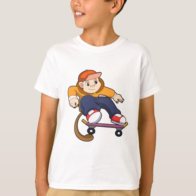 Camiseta Macaco como skater com skate (Frente)