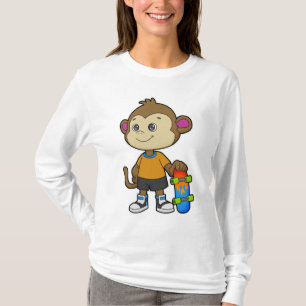 Camiseta Macaco como skater com skate