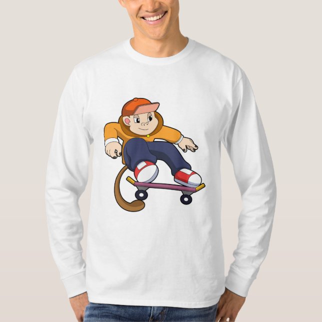 Camiseta Macaco como skater com skate (Frente)