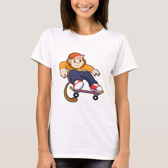 Camiseta Macaco como skater com skate (Frente)