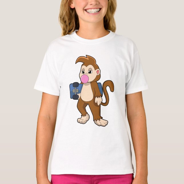 Camiseta Macaco como skater com skate (Frente)