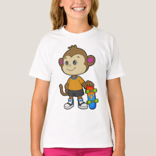 Camiseta Macaco como skater com skate