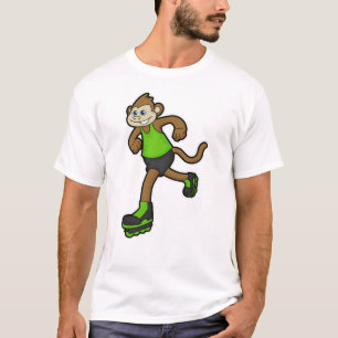 Camiseta Macaco como skater com skates em linha