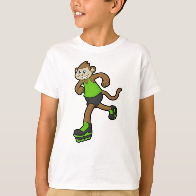 Camiseta Macaco como skater com skates em linha (Frente)