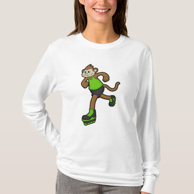 Camiseta Macaco como skater com skates em linha (Frente)
