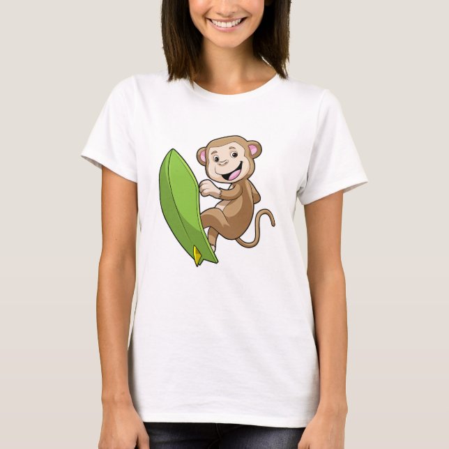 Camiseta Macaco como surfista com surfboard (Frente)