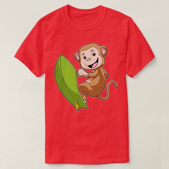 Camiseta Macaco como surfista com surfboard (Frente do Design)