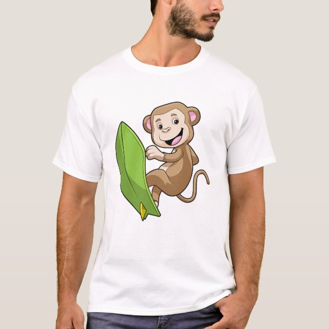 Camiseta Macaco como surfista com surfboard (Frente)