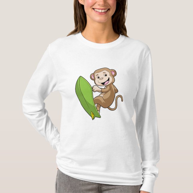 Camiseta Macaco como surfista com surfboard (Frente)