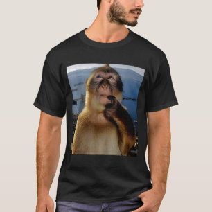 Camiseta Macaco Curioso Meme de Macaco Pensativo Rotação Ce