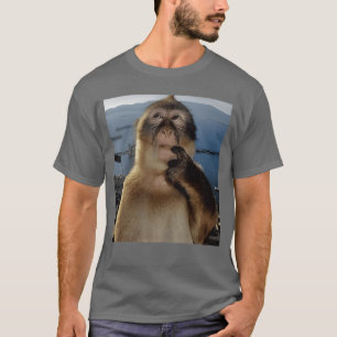 Camiseta Macaco Curioso Meme de Macaco Pensativo Rotação do