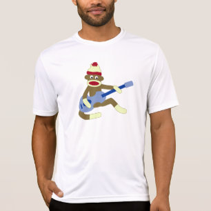 Camiseta Macaco da peúga que joga a guitarra azul
