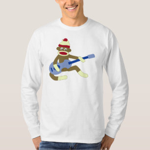 Camiseta Macaco da peúga que joga a guitarra azul