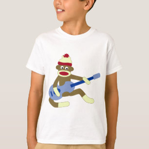 Camiseta Macaco da peúga que joga a guitarra azul