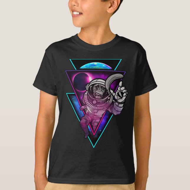 Camiseta Macaco de Arte Espacial Vaporwave Astronauta Banan (Frente)