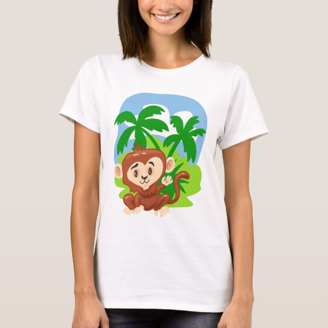 Camiseta Macaco de Cartoon Bonito (Frente)
