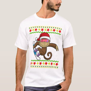 Camiseta Macaco de Natal Feio Snowboard Snowboard Snowb