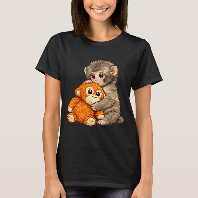 Camiseta macaco de soco meme da internet com ursinho abraça (Frente)