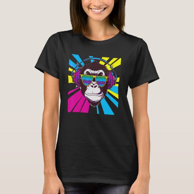 Camiseta Macaco DJ com Fones de ouvido e óculos de sol (Frente)