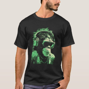 Camiseta Macaco Dj Com Fones de ouvido E Óculos De Sol
