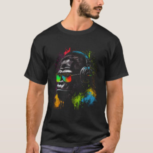 Camiseta Macaco Dj Com Fones de ouvido E Óculos De Sol Gori