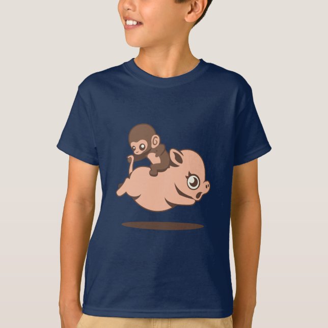 Camiseta Macaco do bebê (que vai para trás em um porco) (Frente)