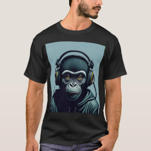 Camiseta Macaco em Fones de ouvido