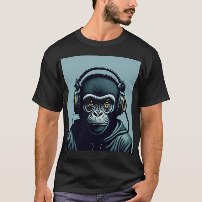 Camiseta Macaco em Fones de ouvido (Frente)