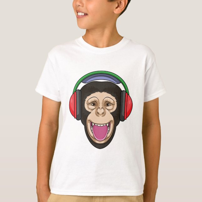 Camiseta Macaco em Música com Fone de Ouvido (Frente)