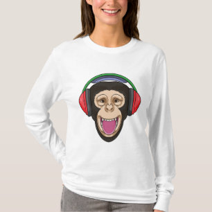 Camiseta Macaco em Música com Fone de Ouvido